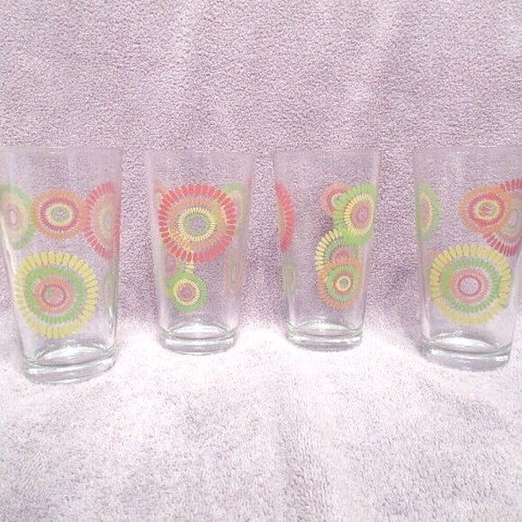 VTG Set of 4 PASABAHCE Glasses 16oz Ice Tea Heavy 70s Flower Power Retro MCM - Picture 6 of 10